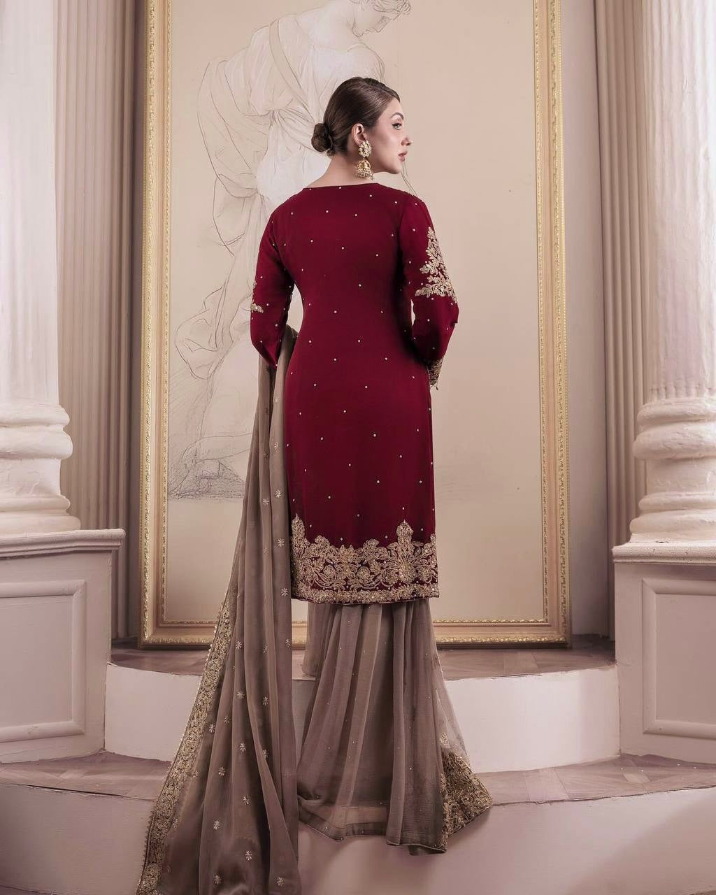 Sharara: Heavy Embroidery Codding & Sequins Work Punjabi Sharara Pair