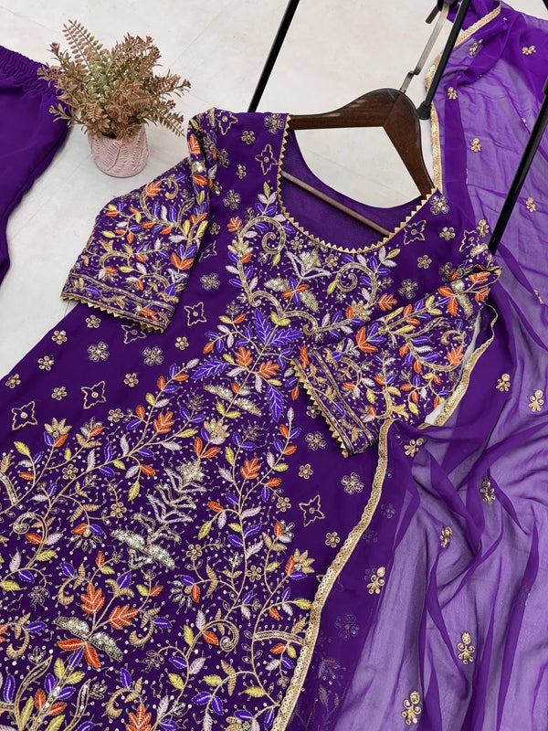DESIGNER WEAR TRENDING TOP WITH SEQUANCE & EMBROIDERED WORK AND PLAZO WITH DUPATTA