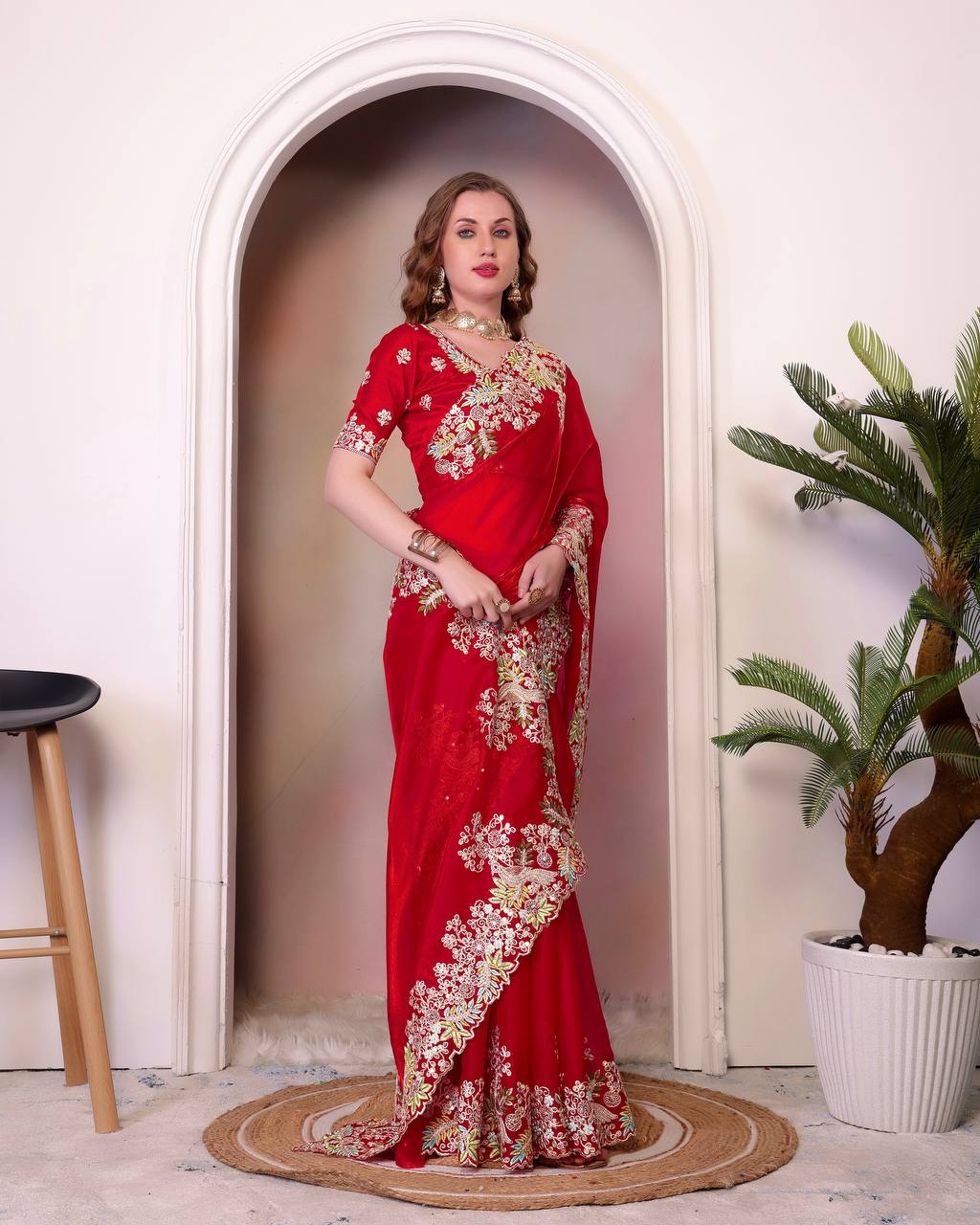 Pure Soft Jimmy Cho With Heavy Embroidery Saree