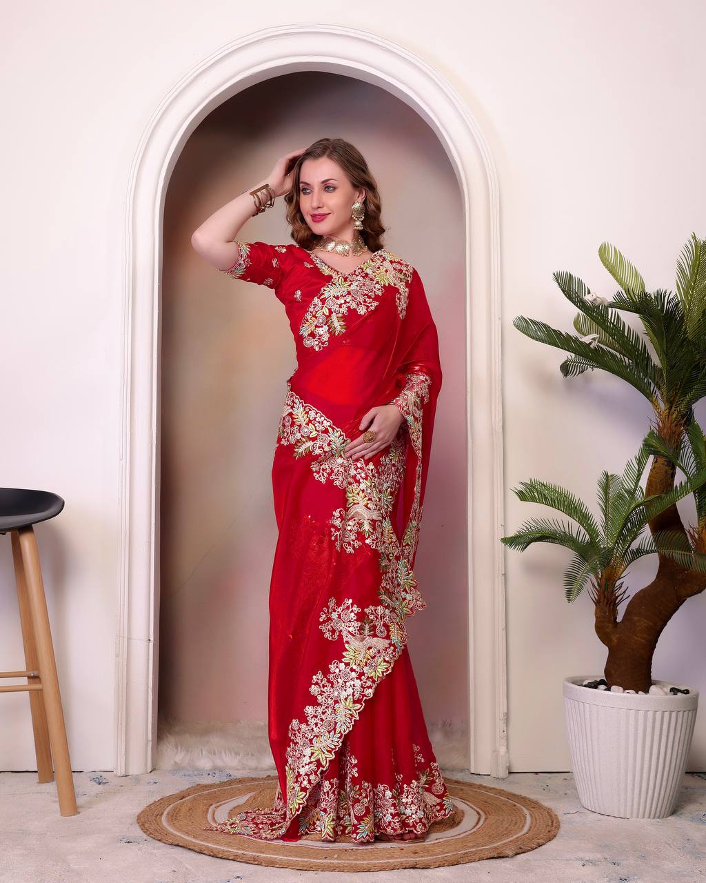 Pure Soft Jimmy Cho With Heavy Embroidery Saree