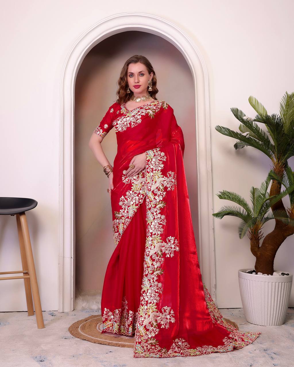 Pure Soft Jimmy Cho With Heavy Embroidery Saree