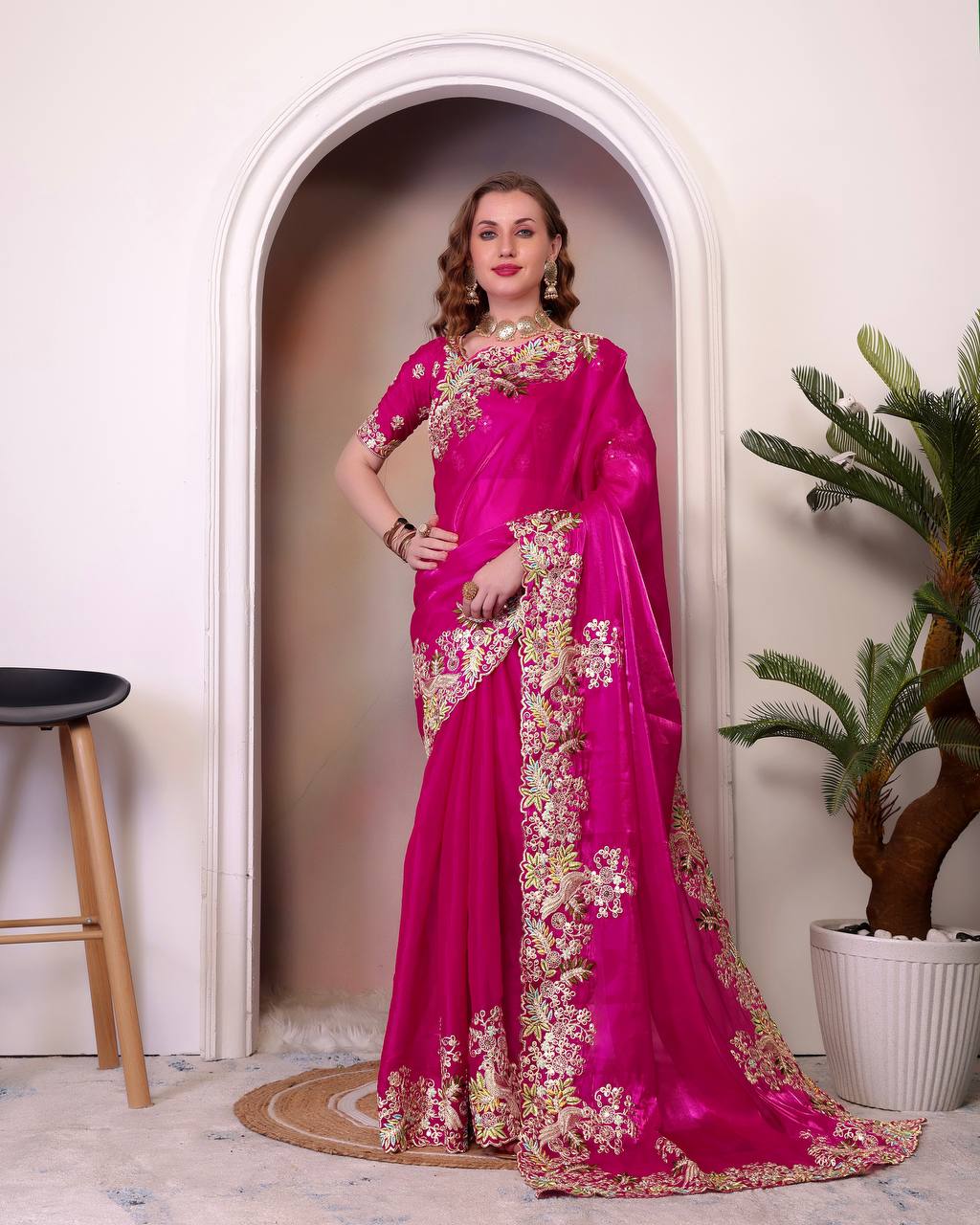 Pure Soft Jimmy Cho With Heavy Embroidery Saree