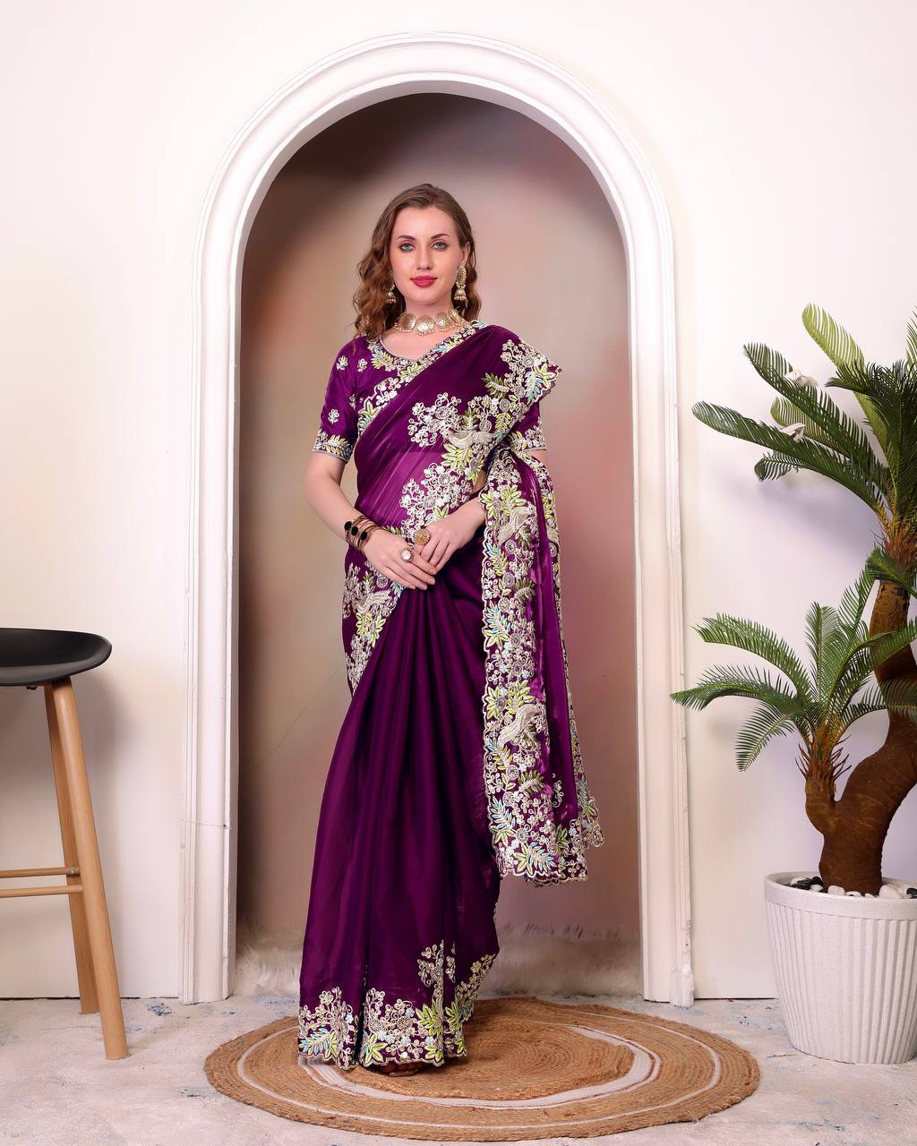 Pure Soft Jimmy Cho With Heavy Embroidery Saree