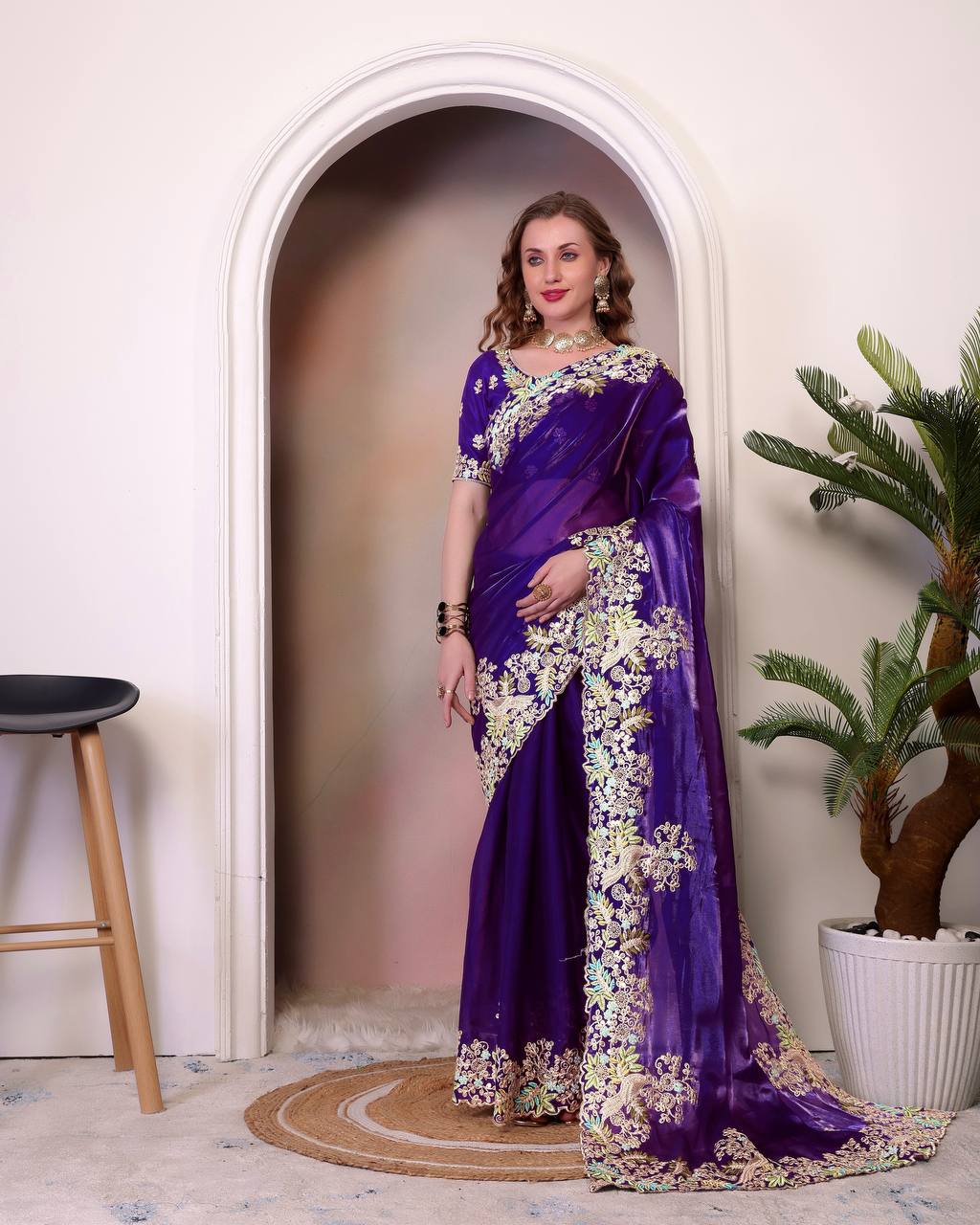 Pure Soft Jimmy Cho With Heavy Embroidery Saree