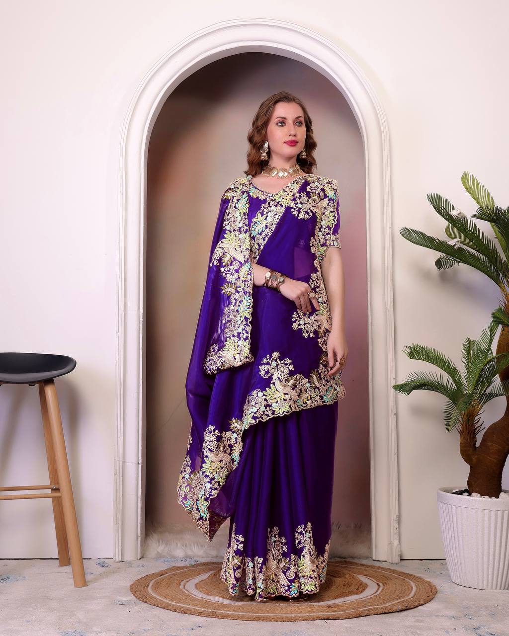 Pure Soft Jimmy Cho With Heavy Embroidery Saree