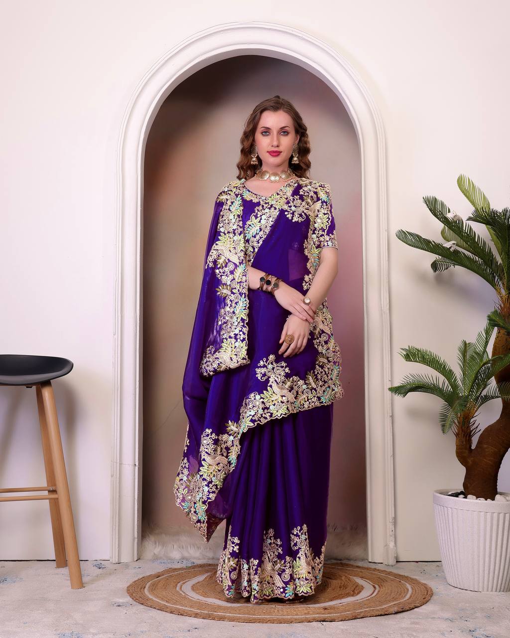 Pure Soft Jimmy Cho With Heavy Embroidery Saree