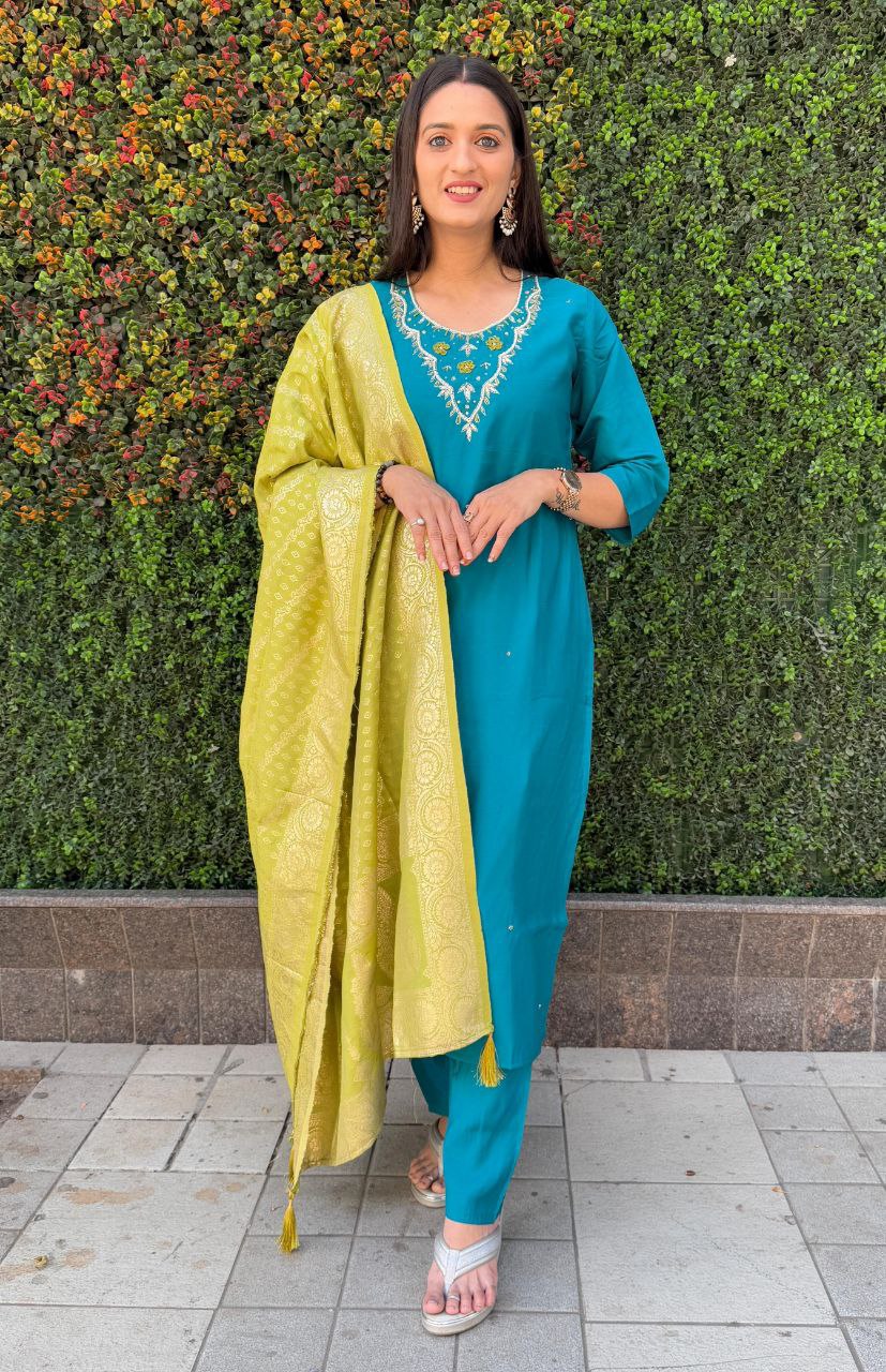 Premium Roman Silk Kurti Pair With Hevay Quality Duppata