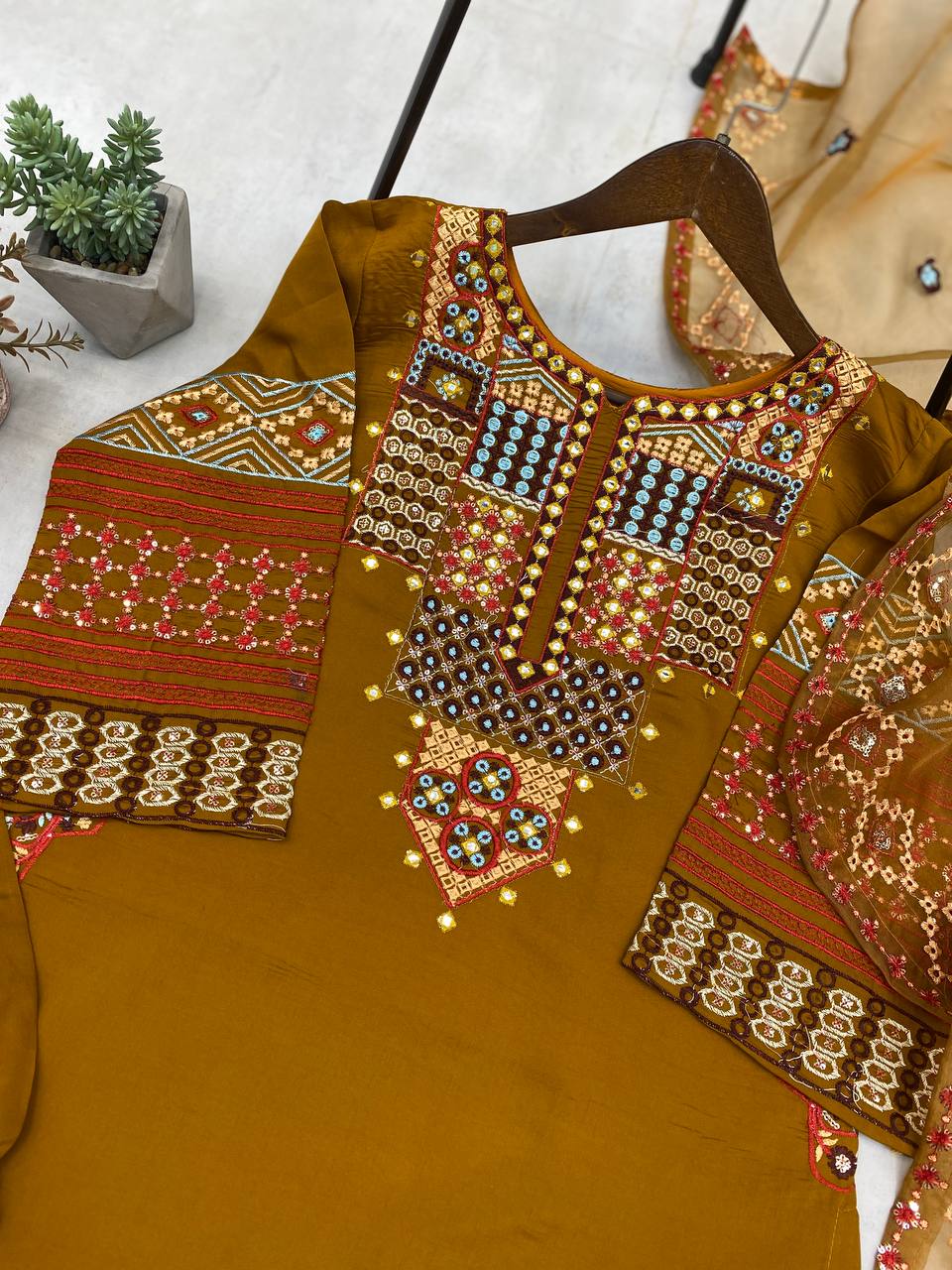 RUNNING WEAR TRENDING ROMAN SILK FABRIC TOP SEQUANCE EMBROIDERED WORK AND PANT WITH DUPATTA