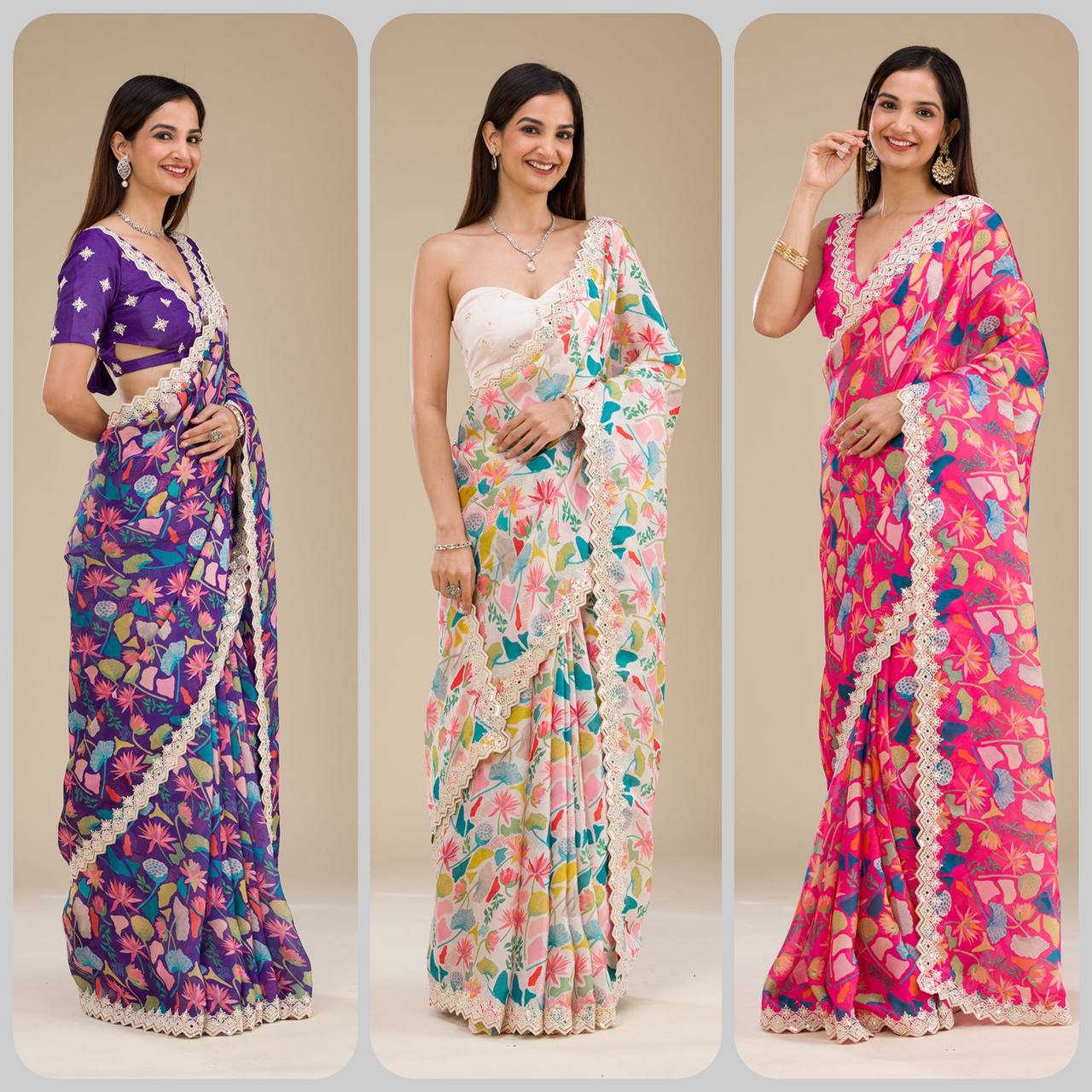 Premium Georgette With Digital Prints & Embroidery Saree