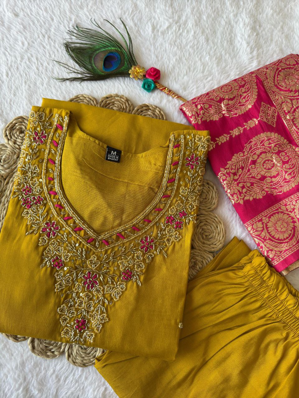 Premium Roman Silk Kurti Pair With Hevay Quality Duppata