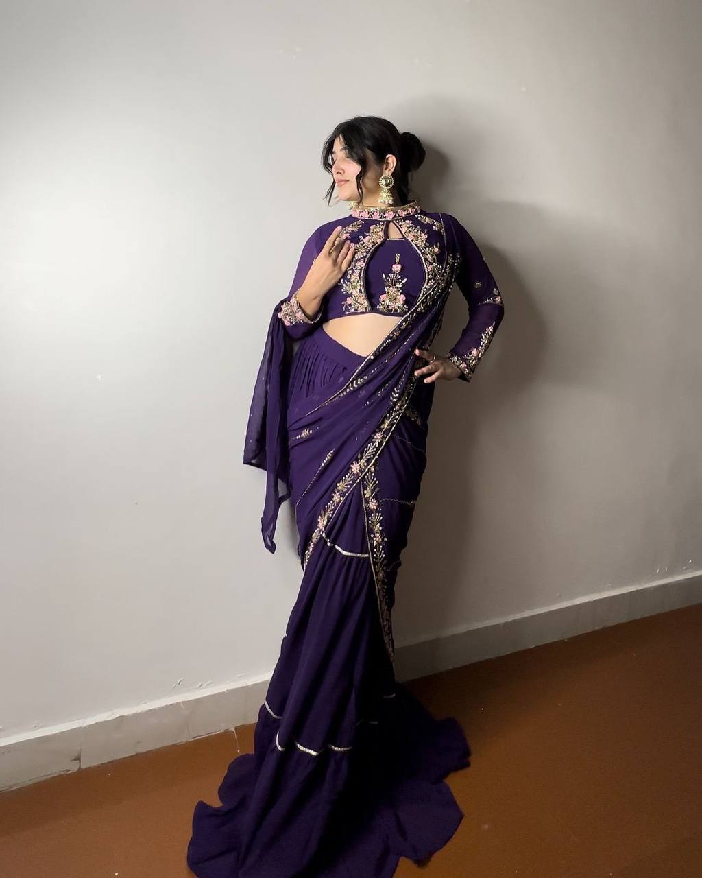 WEDDING SEASON SPECIAL FANCY PARTY WEAR FAUX GEORGETTE LEHENGA SAREE WITH HEAVY WORK BLOUSE