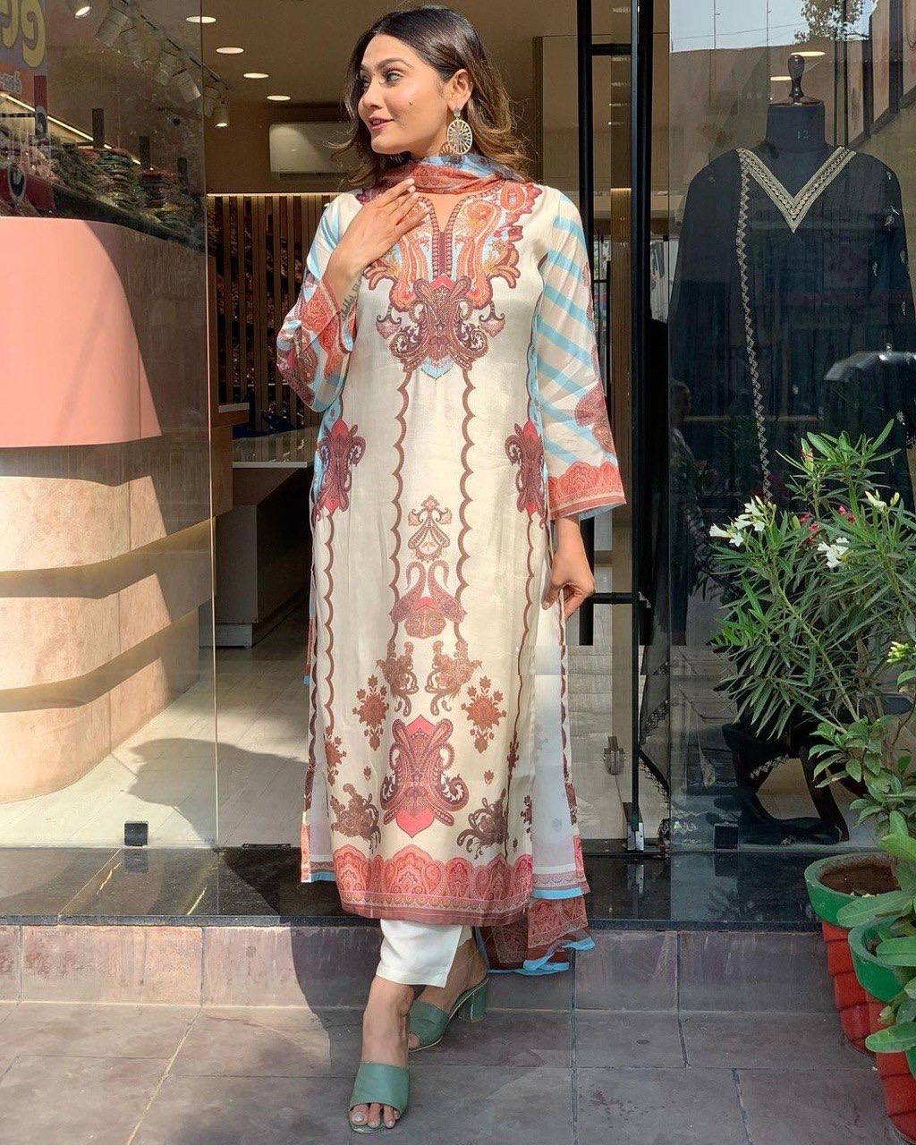 Kurti:  3 Pair With Digital Print made from Maslin fabric