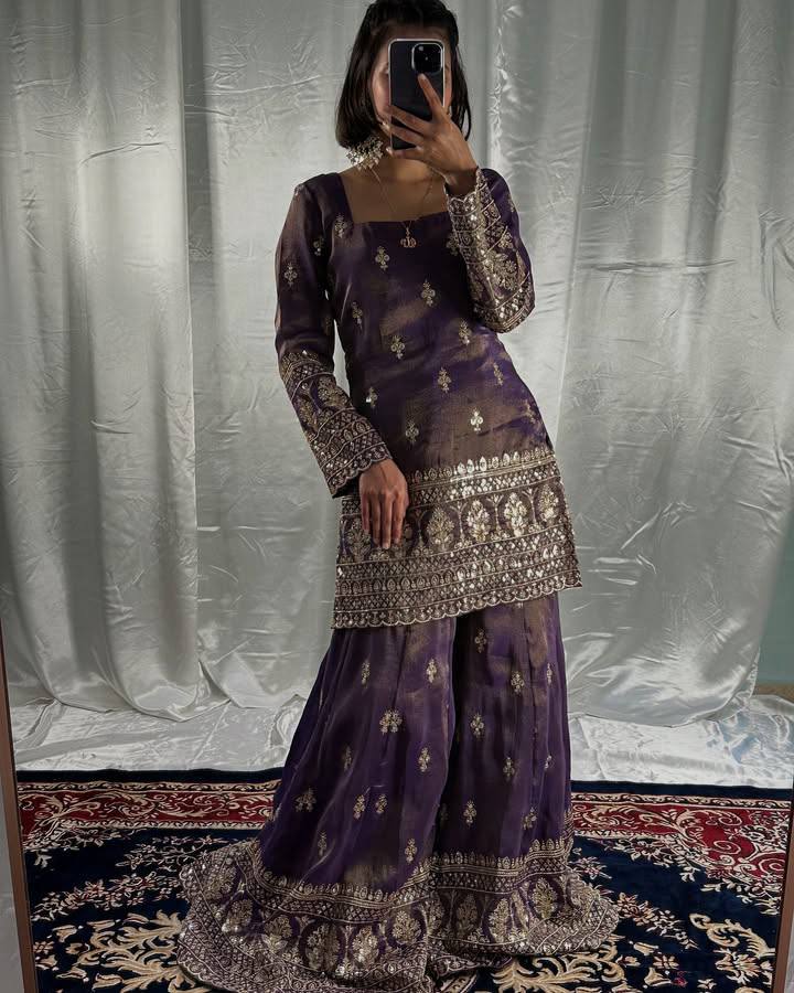 Sharara: Heavy Embroidery Sequins Work Sharara