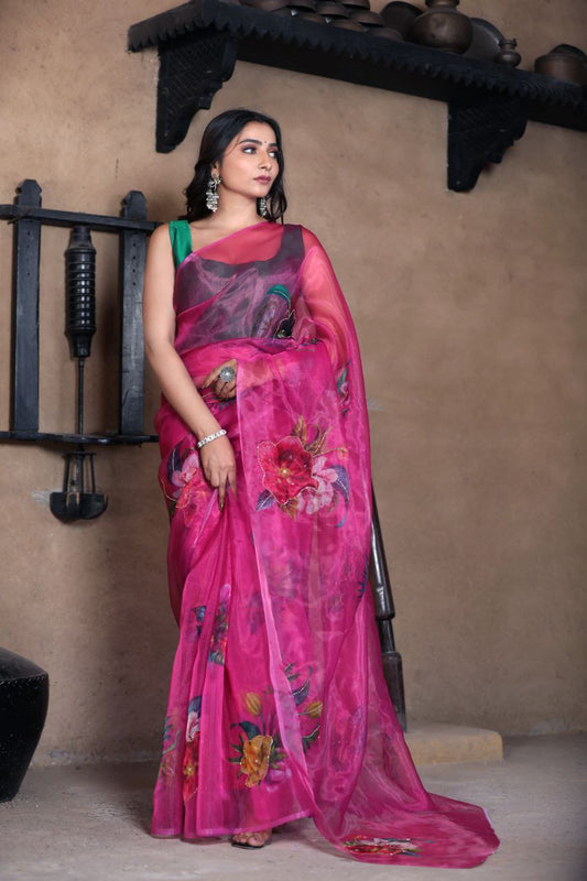 Soft pure organza handwork sarees