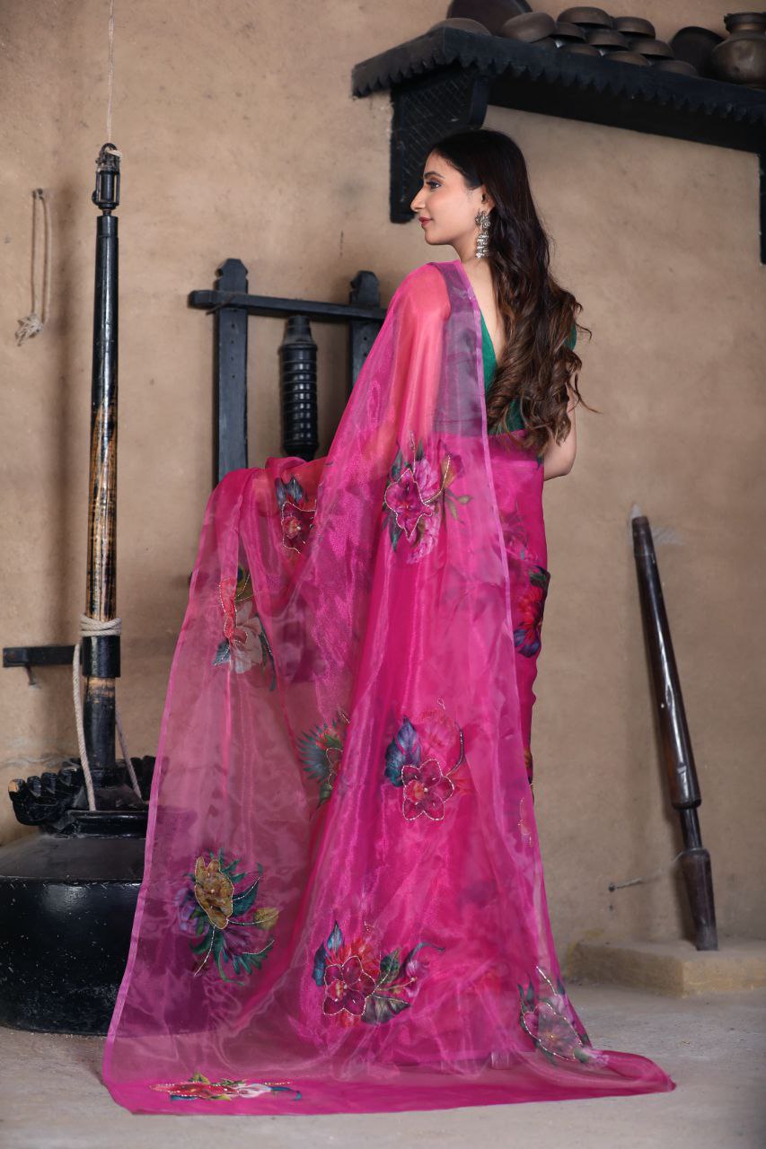 Soft pure organza handwork sarees