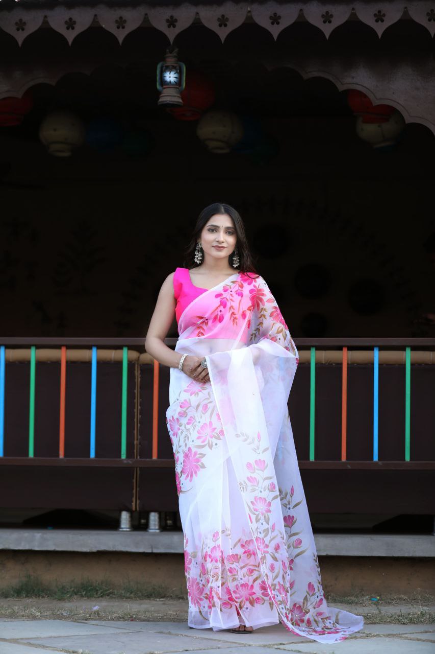 Soft pure organza handwork sarees