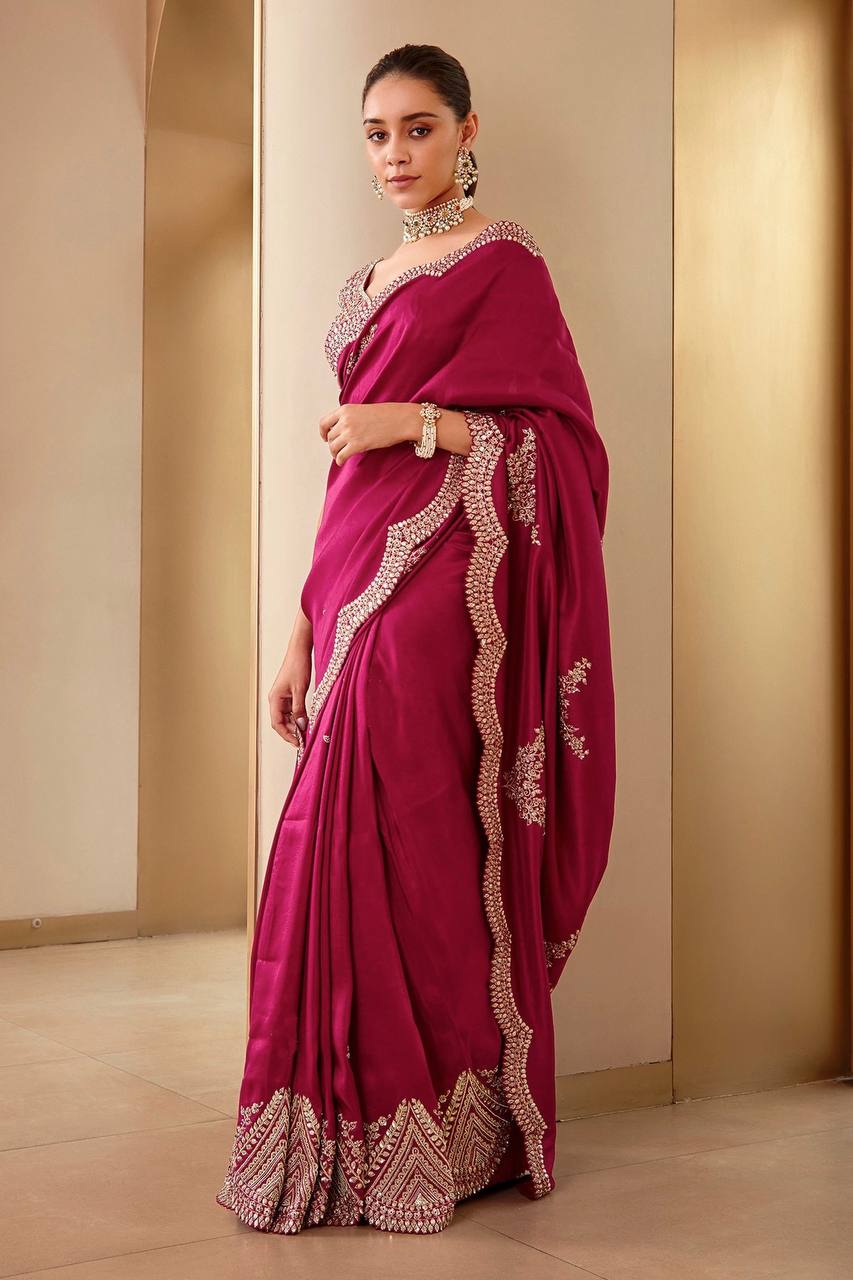 Pure Two Tone Vichitra Silk with Heavy Embroidery Saree