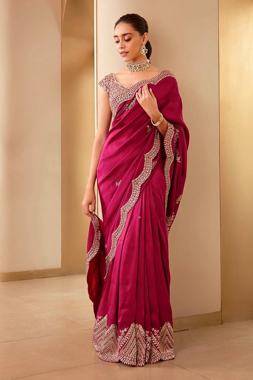 Pure Two Tone Vichitra Silk with Heavy Embroidery Saree