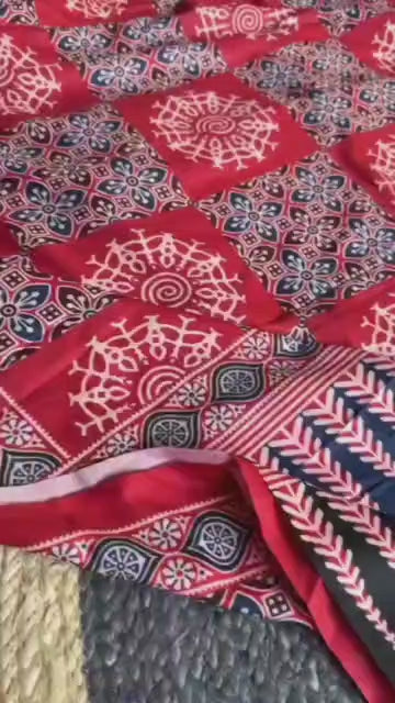 Ajrakh Digital Print Muslin fabric Saree